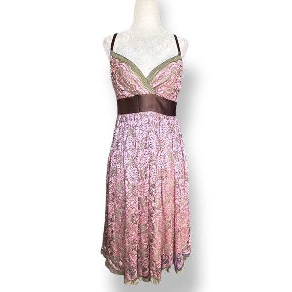Vintage Y2K Necessary Objects Pink Floral Lace Slip Dress Satin Bow Detail Small - Picture 1 of 10